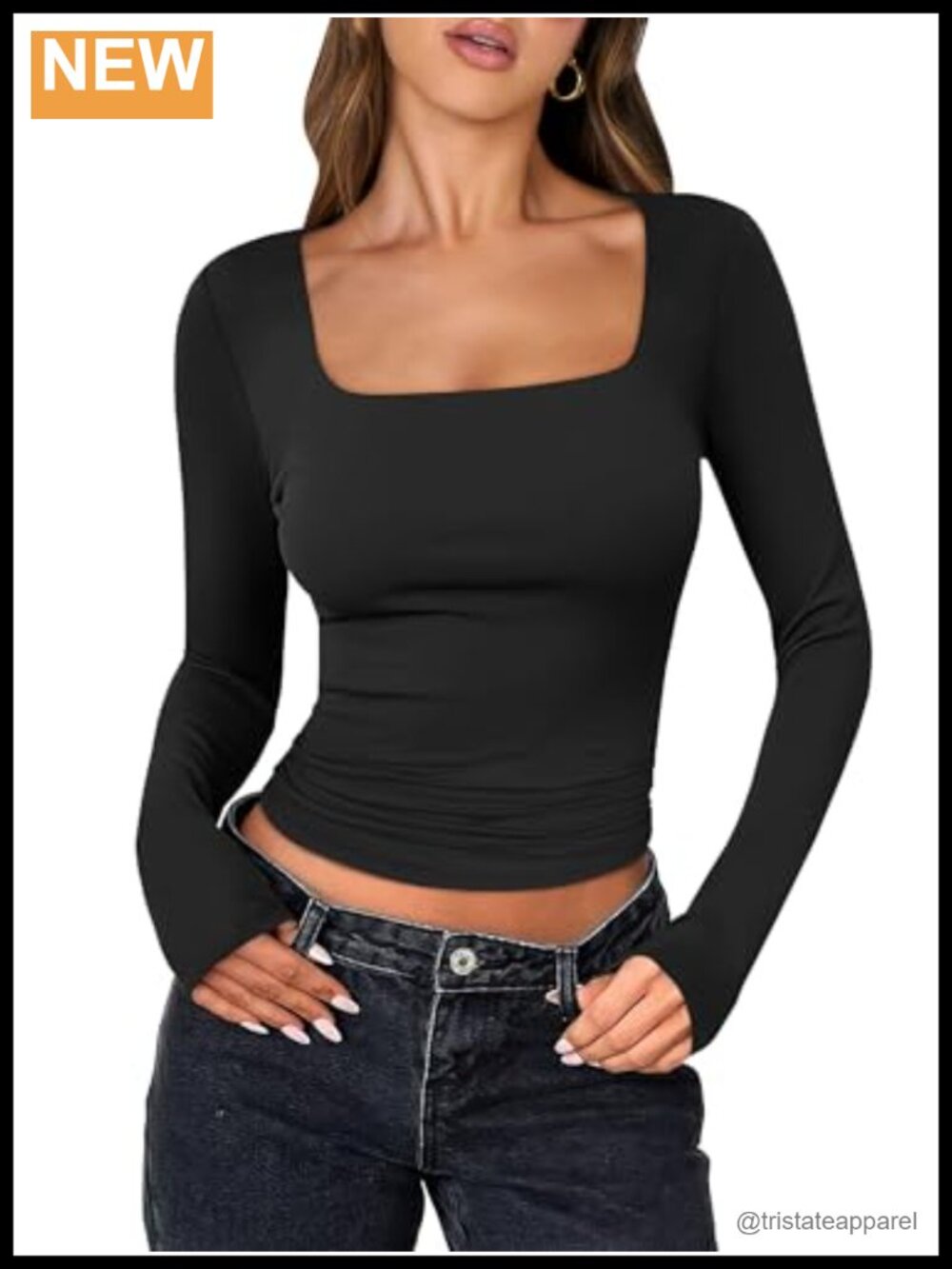 Long Sleeve Crop Top Double Lined Slim Fit Sweetheart Neck Pullover